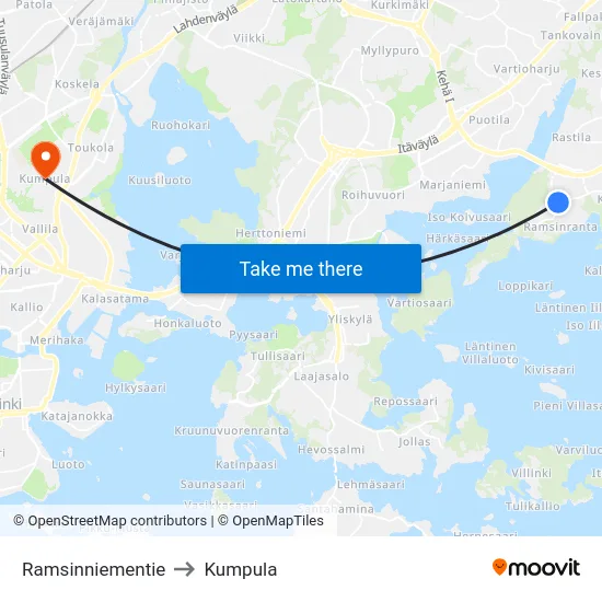 Ramsinniementie to Kumpula map
