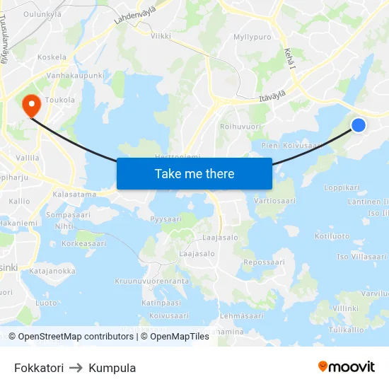 Fokka Square to Kumpula map