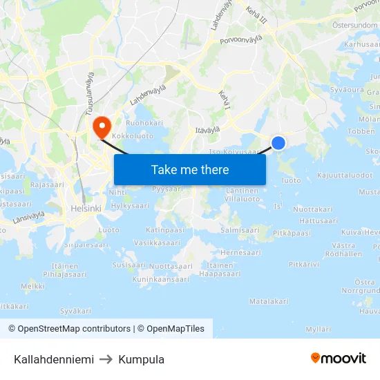 Kallahdenniemi to Kumpula map