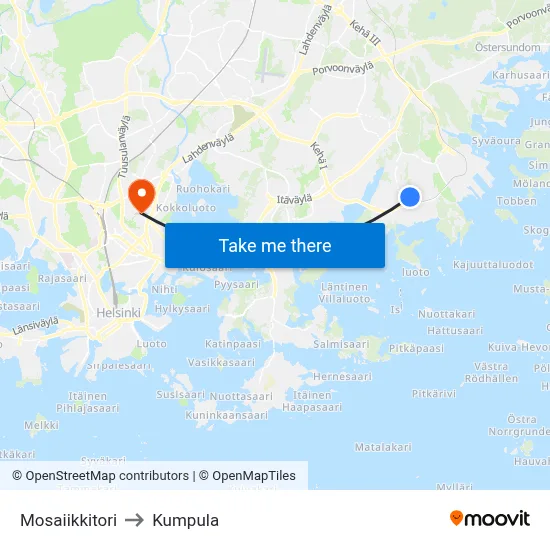 Mosaic Square to Kumpula map