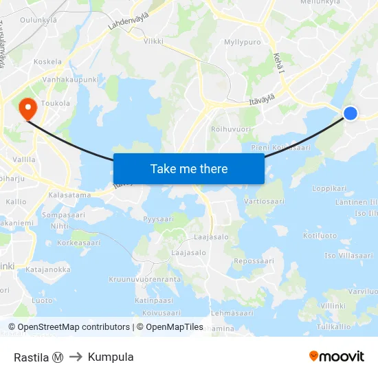 Rastila Ⓜ️ to Kumpula map