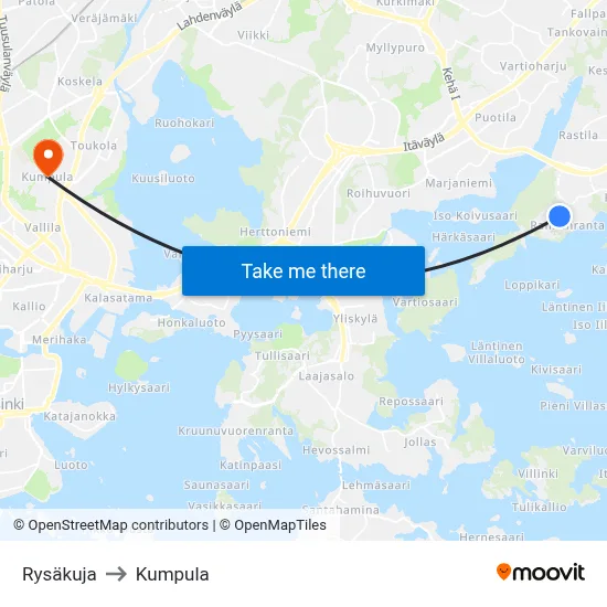 Rysäkuja to Kumpula map