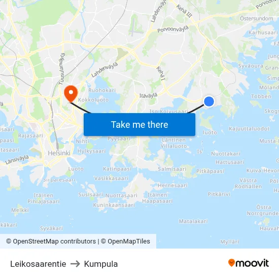 Leikosaari Road to Kumpula map