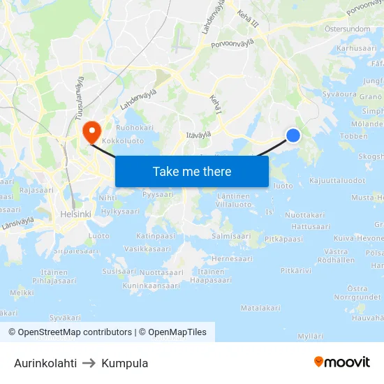 Aurinkolahti to Kumpula map