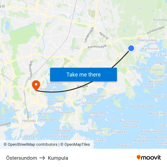 Östersundom to Kumpula map