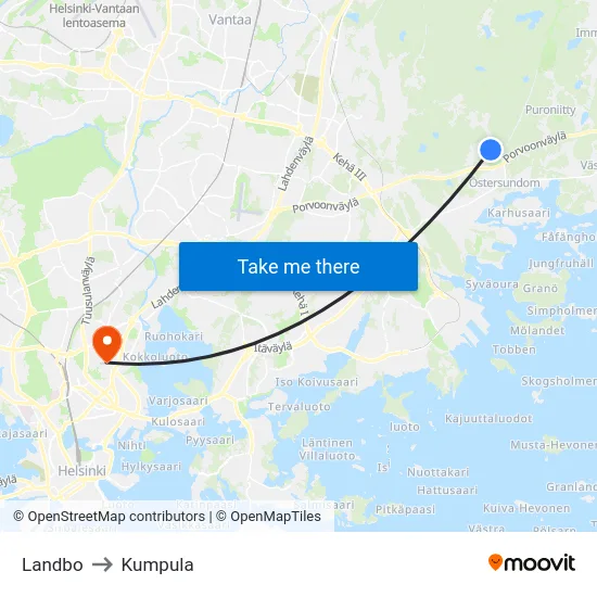 Landbo to Kumpula map