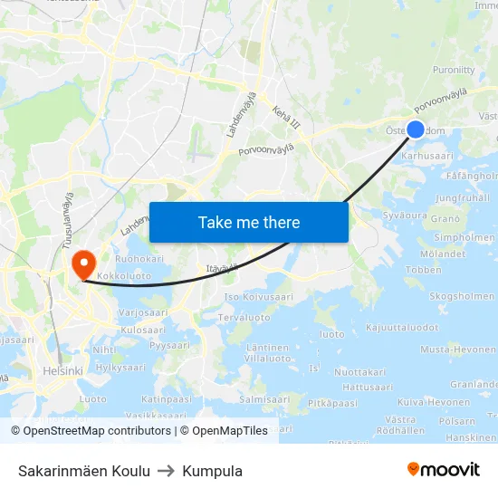 Sakarinmaki School to Kumpula map