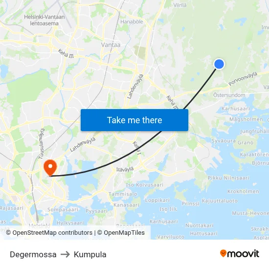 Degermossa to Kumpula map