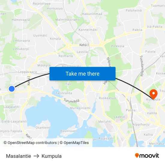 Masala Road to Kumpula map