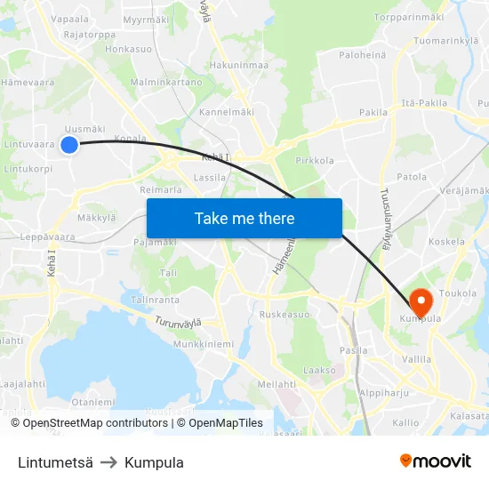 Bird Forest to Kumpula map