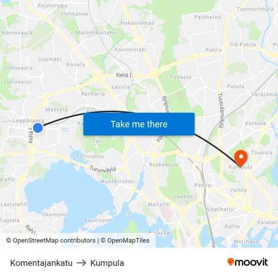 Commander Street to Kumpula map