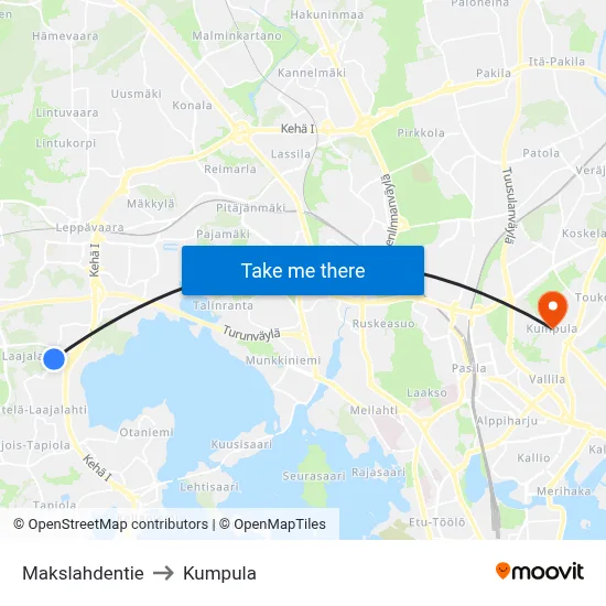 Makslahti Road to Kumpula map