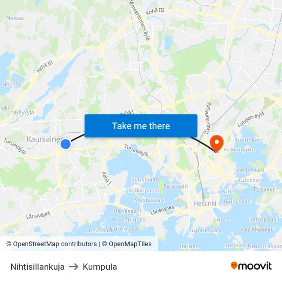 Nihtisilta Alley to Kumpula map