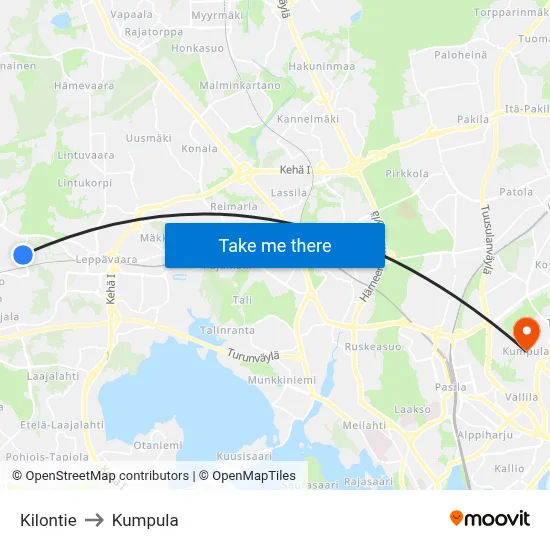 Kilo Road to Kumpula map