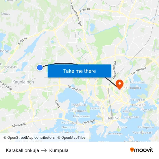 Karakallio Lane to Kumpula map