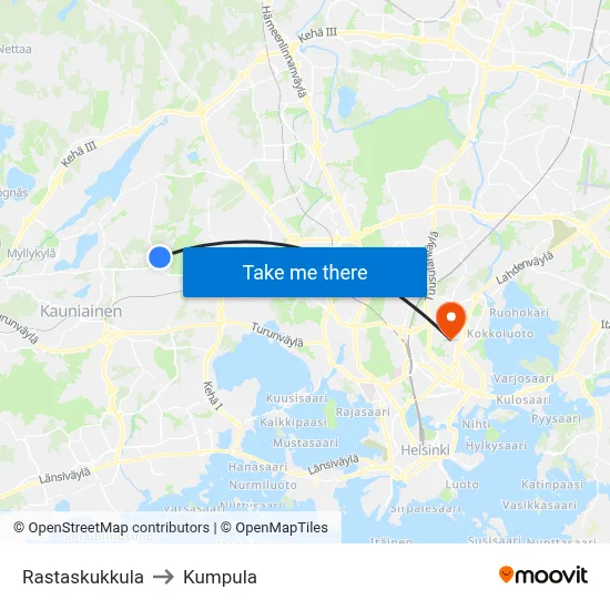 Rastas Hill to Kumpula map