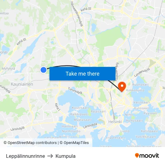 Leppälinnu Slope to Kumpula map