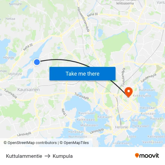 Kuttulampi Road to Kumpula map