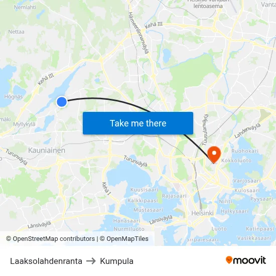 Laaksolahti Shore to Kumpula map