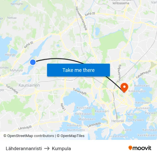Source Shore Cross to Kumpula map