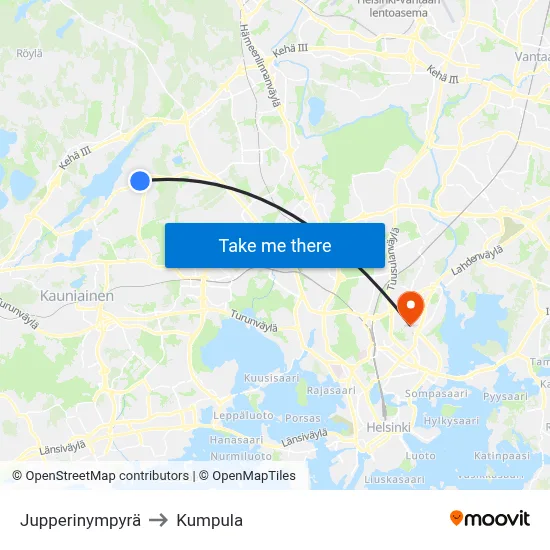 Jupperi Circle to Kumpula map
