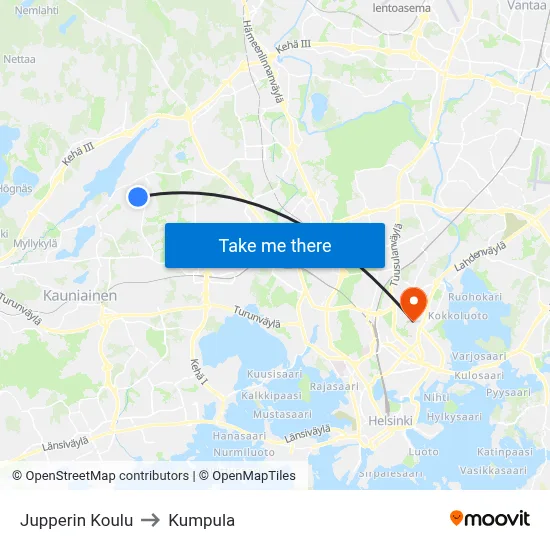 Jupperi School to Kumpula map