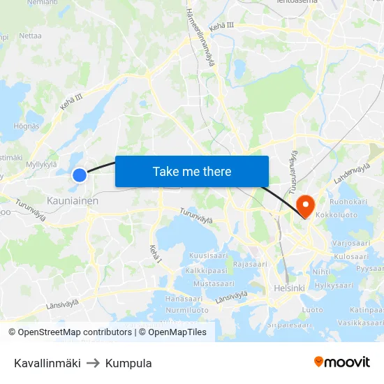 Kavalli Hill to Kumpula map