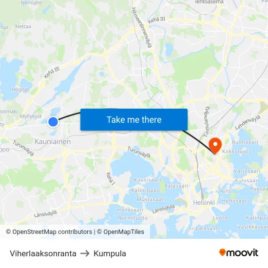 Viherlaaksonranta to Kumpula map
