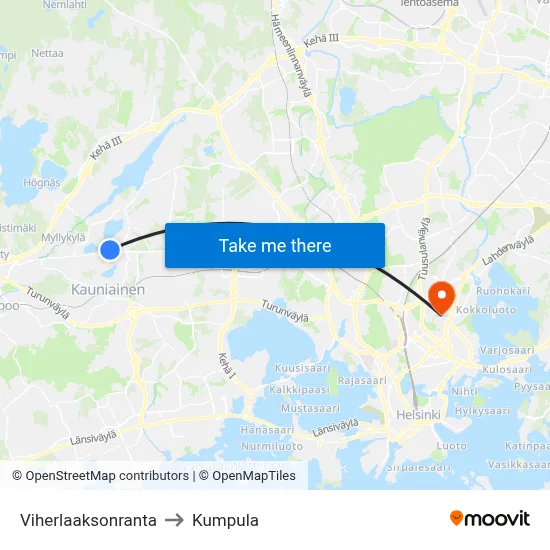 Viherlaakso Shore to Kumpula map