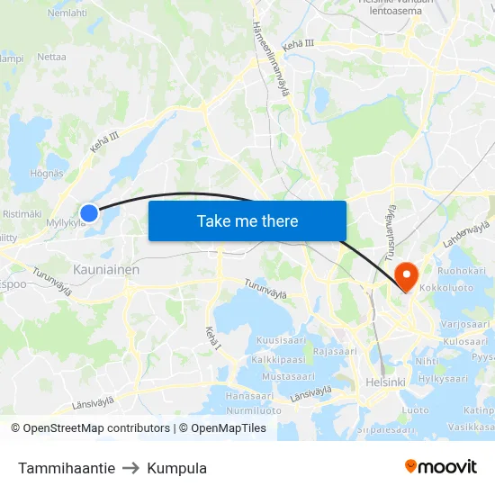 Tammihaka Road to Kumpula map