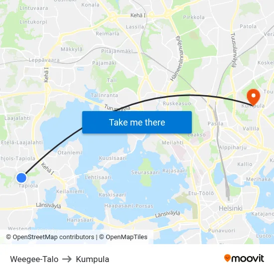 Weegee House to Kumpula map
