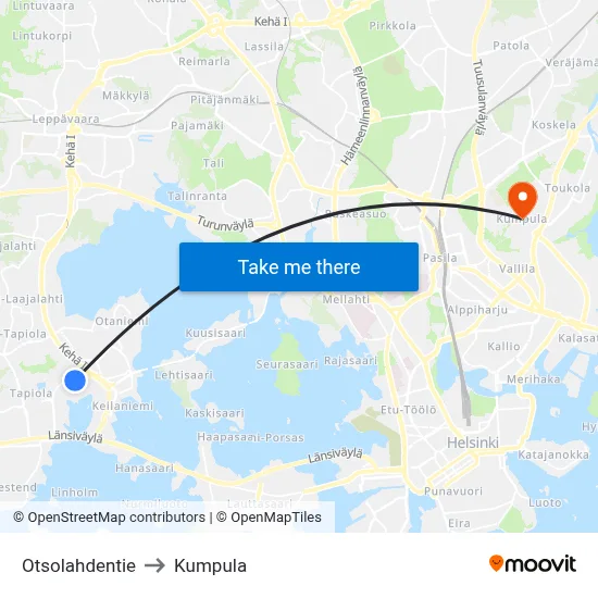 Otsolahti Road to Kumpula map