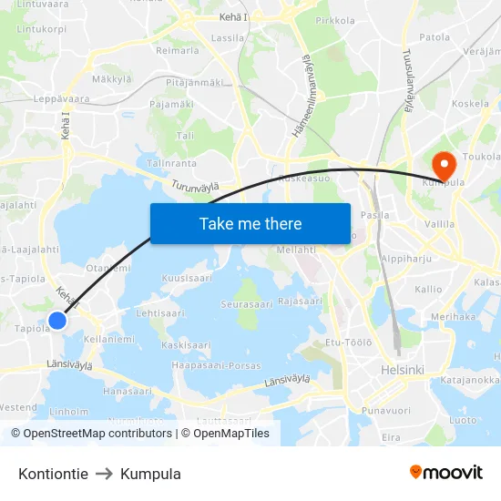 Kontiontie to Kumpula map