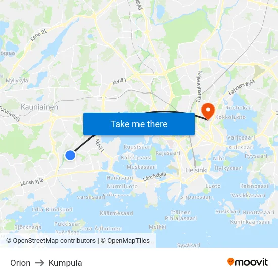 Orion to Kumpula map