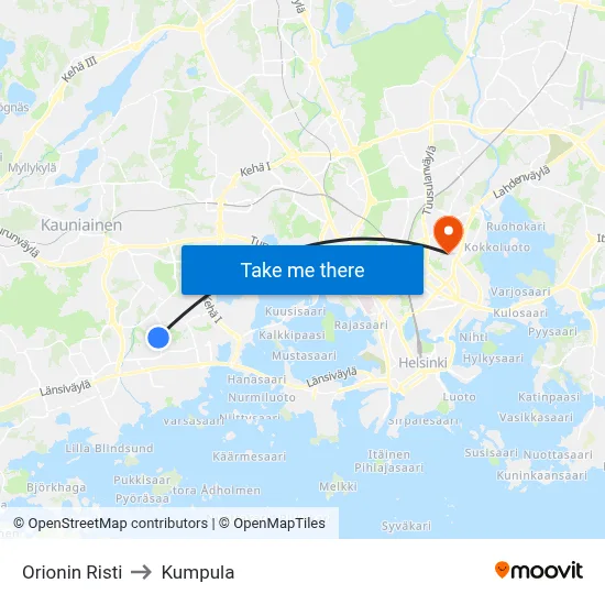 Orion's Cross to Kumpula map