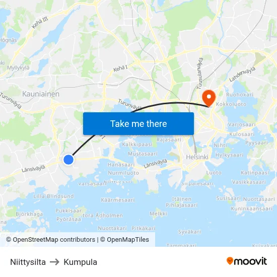 Meadow Bridge to Kumpula map