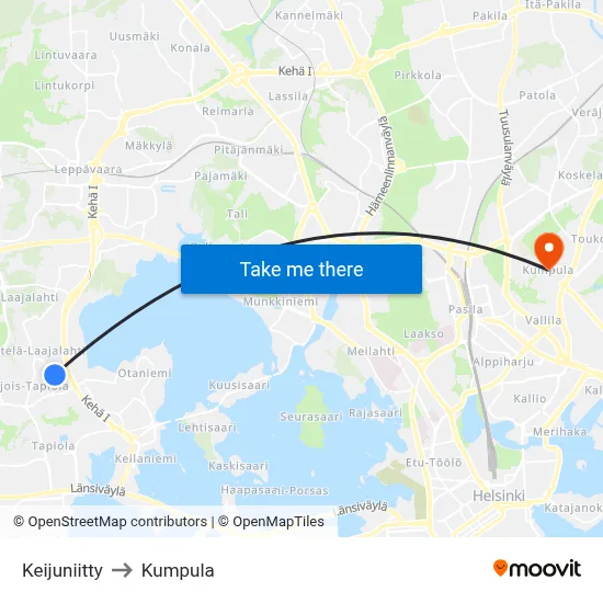 Fairy Meadow to Kumpula map