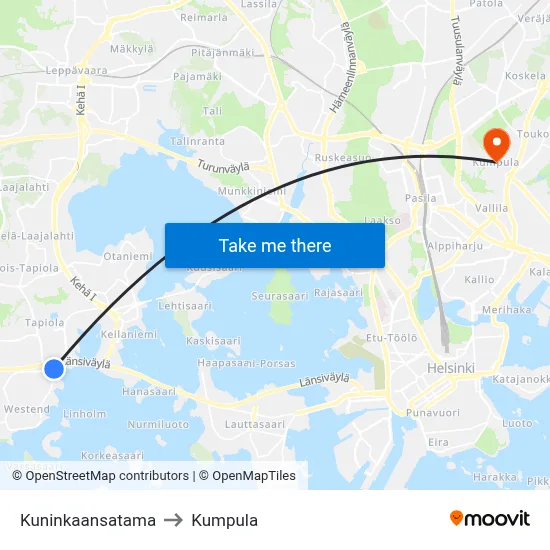 King's Harbor to Kumpula map