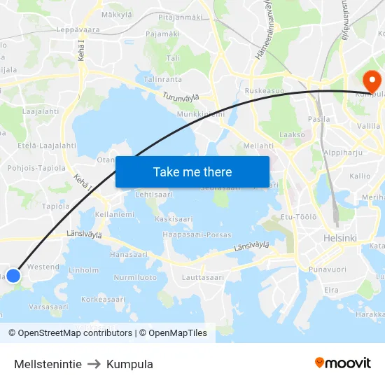Mellsten Road to Kumpula map