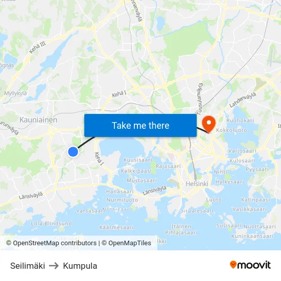 Seilimäki to Kumpula map