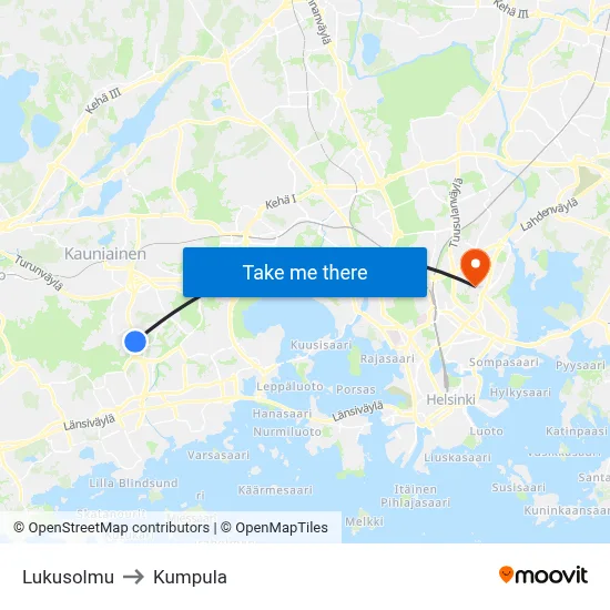 Lukusolmu to Kumpula map