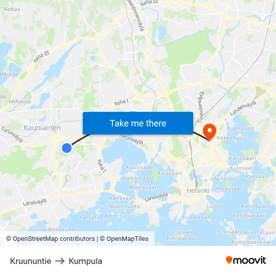 Kruunu Road to Kumpula map