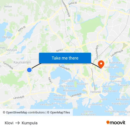 Klovi to Kumpula map