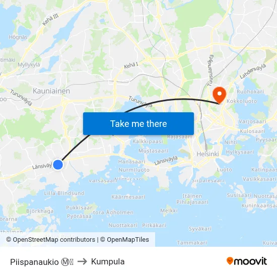 Piispanaukio Ⓜ️🛍️ to Kumpula map