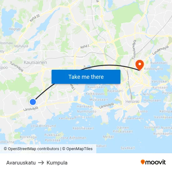 Space Street to Kumpula map