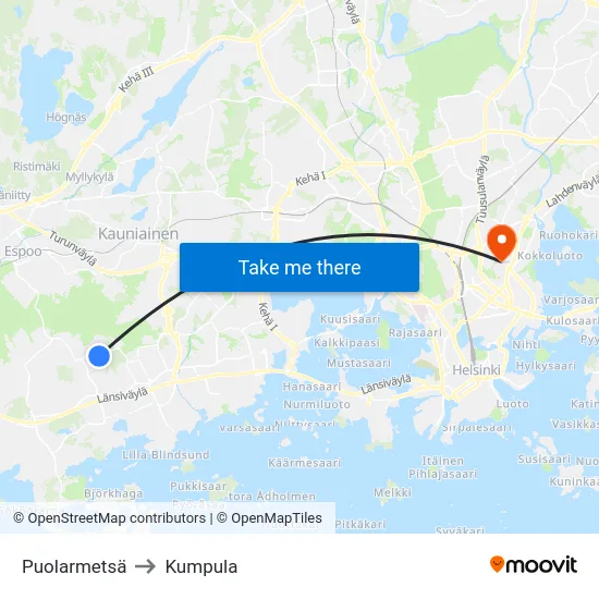 Puolarmetsä to Kumpula map
