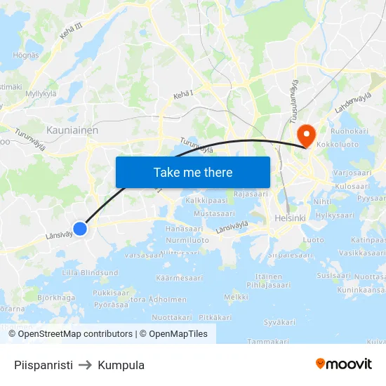 Piispanristi to Kumpula map