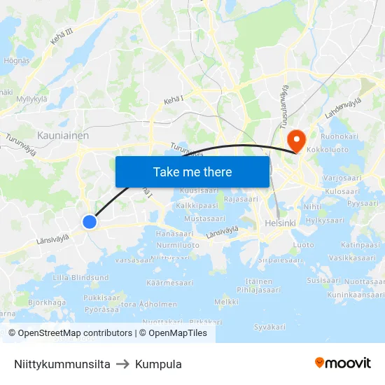 Niittykumpu Bridge to Kumpula map