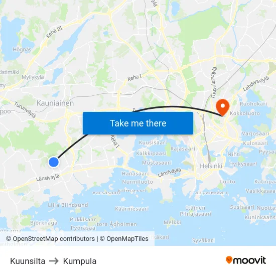 Kuunsilta to Kumpula map