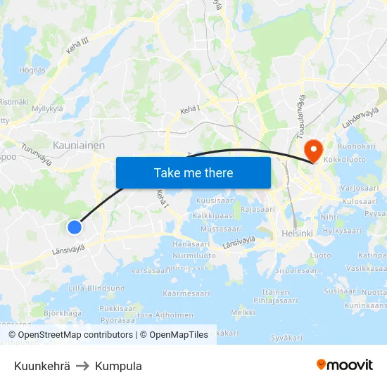 Kuunkehrä to Kumpula map